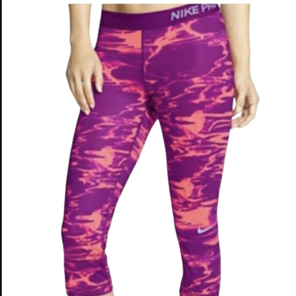 🔥 Nike Pro Dri-FIT Purple Orange Compression Capri Leggings  Size S